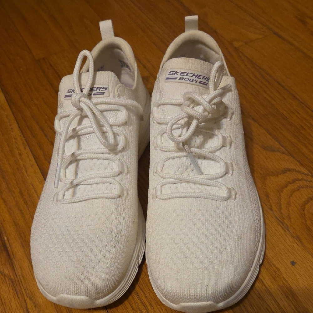 Skechers Cream Knit Lace-Up Sneakers